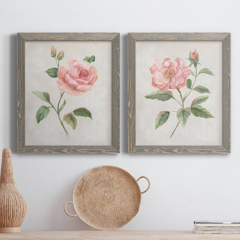 Grandiflora I - Ensemble de 2 peintures sur toile encadrées, H 24 po x l 36 po x P 1,5 po, Encadré gris