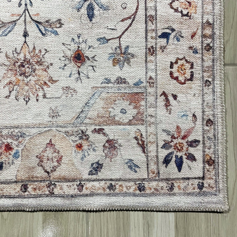 Tapis en chenille de coton beige à motif rétro Vintage, Rectangle 3 pi 4 po x 6 pi 7 po