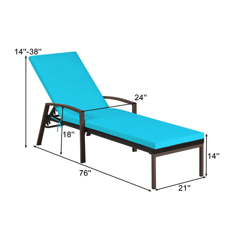 Chaise longue d'extérieur inclinable et réglable pour patio, Structure noire / coussin turquoise