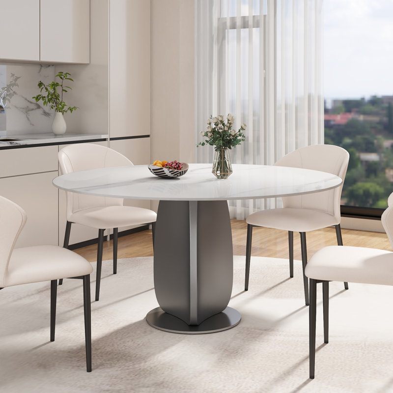 Orren Ellis Sally 59.05" Modern Round Sintered Stone Dining Table With ...
