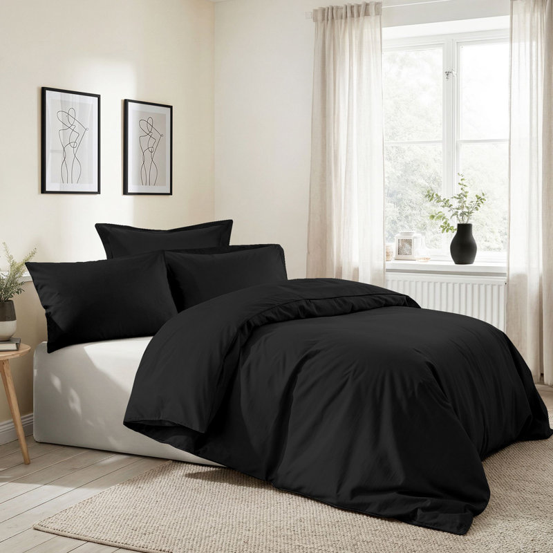 Ensemble de housse de couette simple Ranforce, Lit simple, Noir