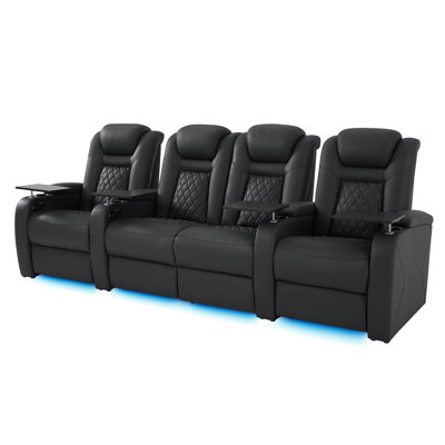 Leather Home Theater Seating Dual Power Movie Theater Chairs Theater Recliner Sofa with 7-color LED by Orren Ellis