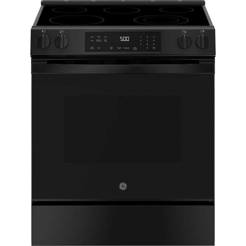 GE® ENERGY STAR® 30" Slide-In Electric Range with Crisp Mode, Stainless Steel, Black