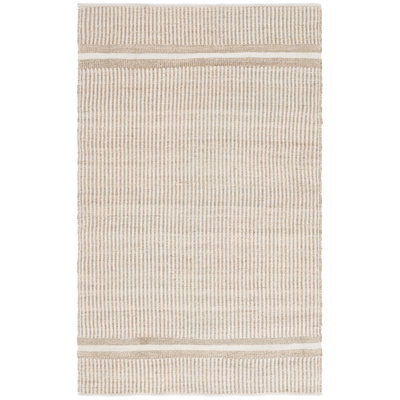 Natural Fiber 202 Hand Woven Seagrass/Pet Striped Rug in Natural/Ivory