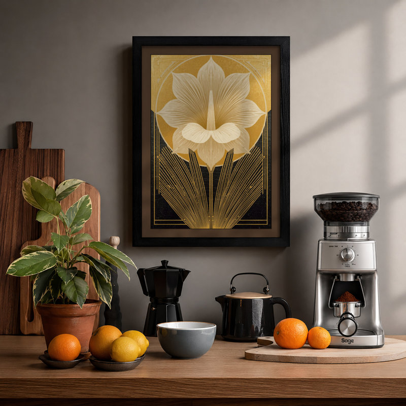 Lotus Deco Art Deco - Framed Print, A1 - 84.1 x 59.4 cm, Black