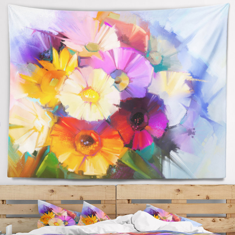Tapisserie florale de fleurs de gerbera, H 68 po x l 80 po