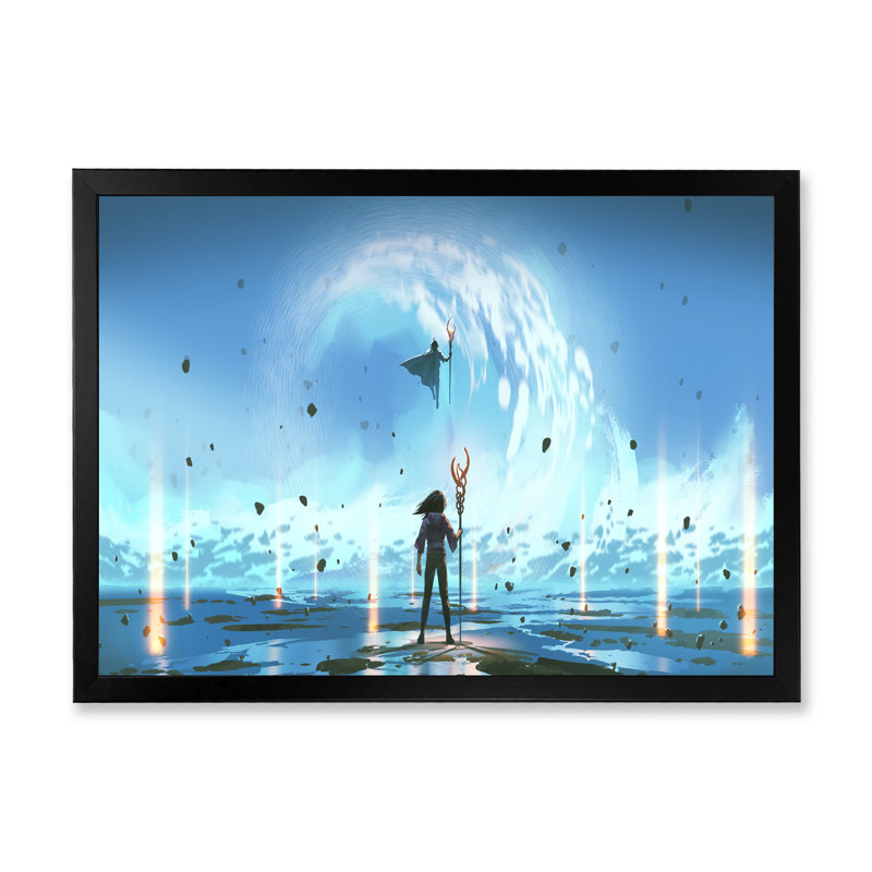 " Video Game Ocean Poseidon Knights ", Black Closed Corner Framed, 8" H x 12" W x 1" D