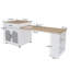 Îlot de cuisine de 80 pouces avec table de salle à manger, comptoir en bois massif avec prise de courant, chariot de rangement mobile avec armoire et 2 tiroirs, table de préparation pour la cuisine (blanc)