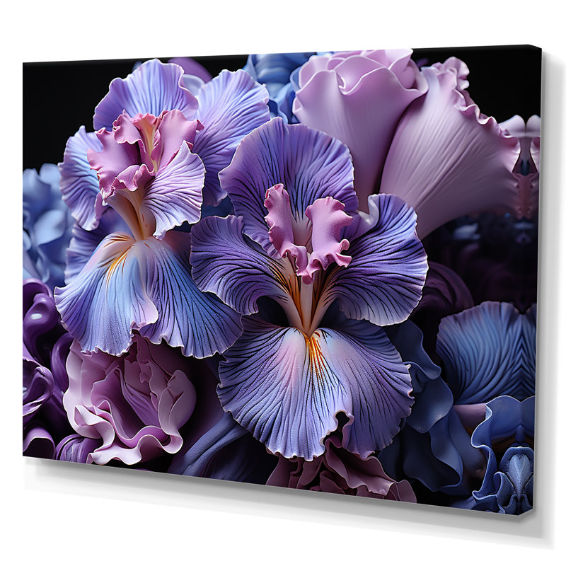 «Midnight Purple Irises Serenity Unveilé I», reproduction sur toile, Toile tendue, H 24 po x l 32 po x P 1 po