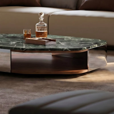 Irregular Low Coffee Table, Natural Green Luxury Marble Top