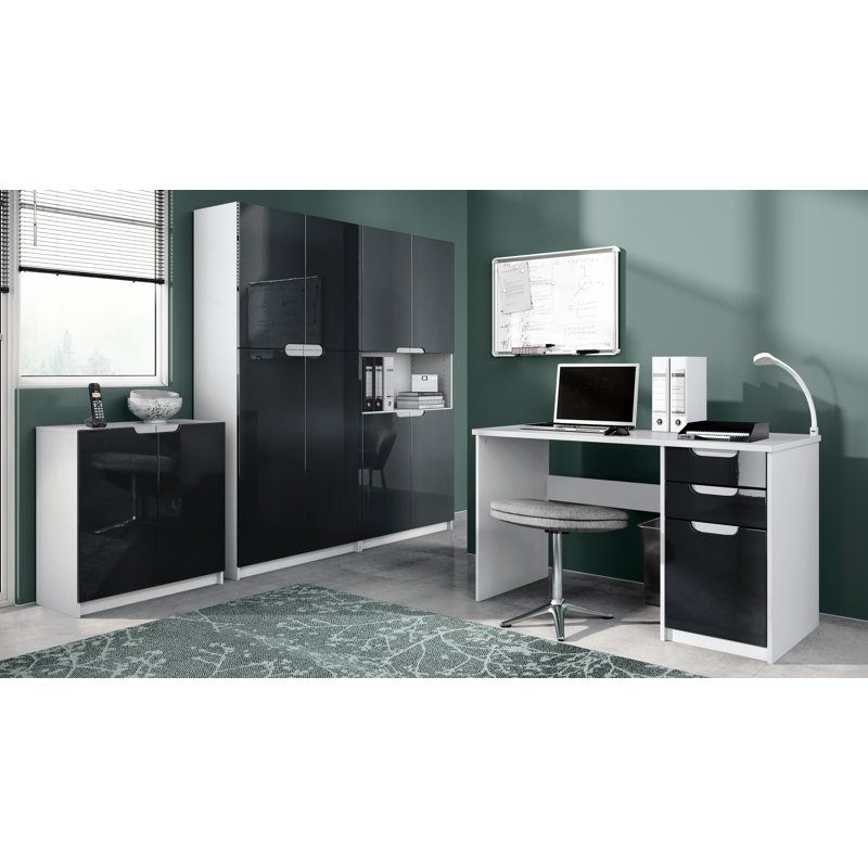 Mazeppa 3 Piece Writing Desk Office Set, Black/White Base