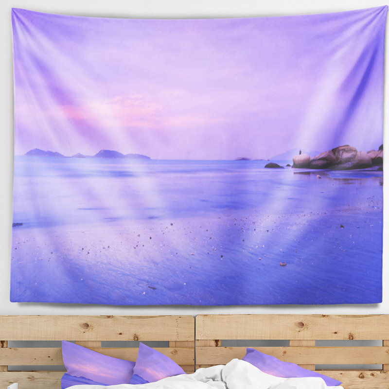 Paysage coucher de soleil bleu à Lung Kwu Tan, tapisserie côtière, H 32 po x l 39 po