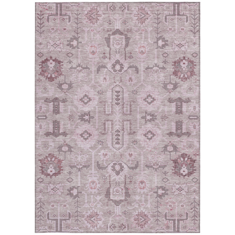 Tapis d'intérieur lavable oriental mauve et rosé 9 pi x 12 pi