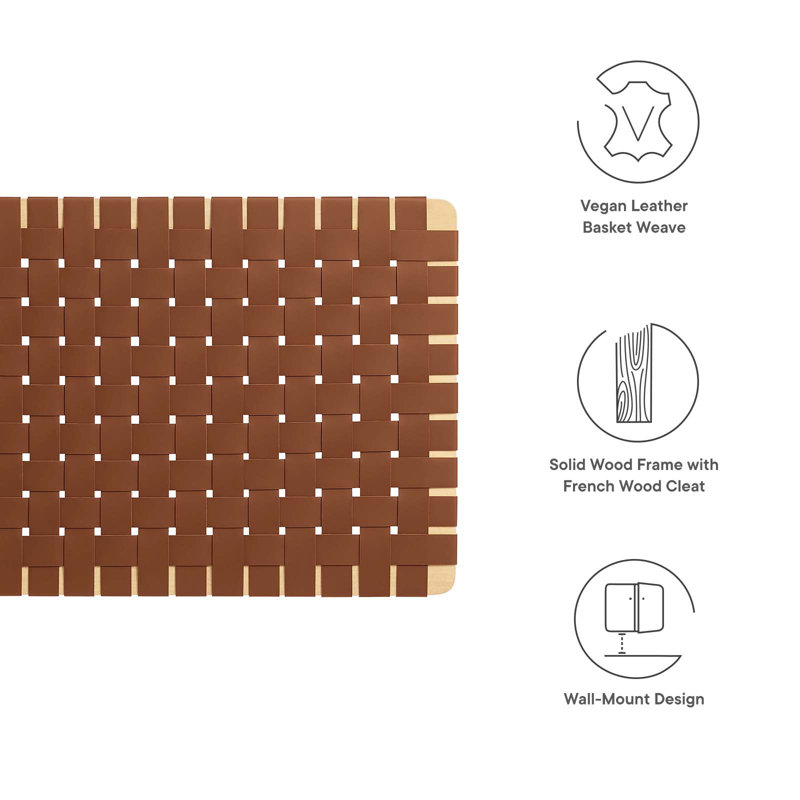Natural Brown Twin Wood and Vegan Leather Woven Headboard