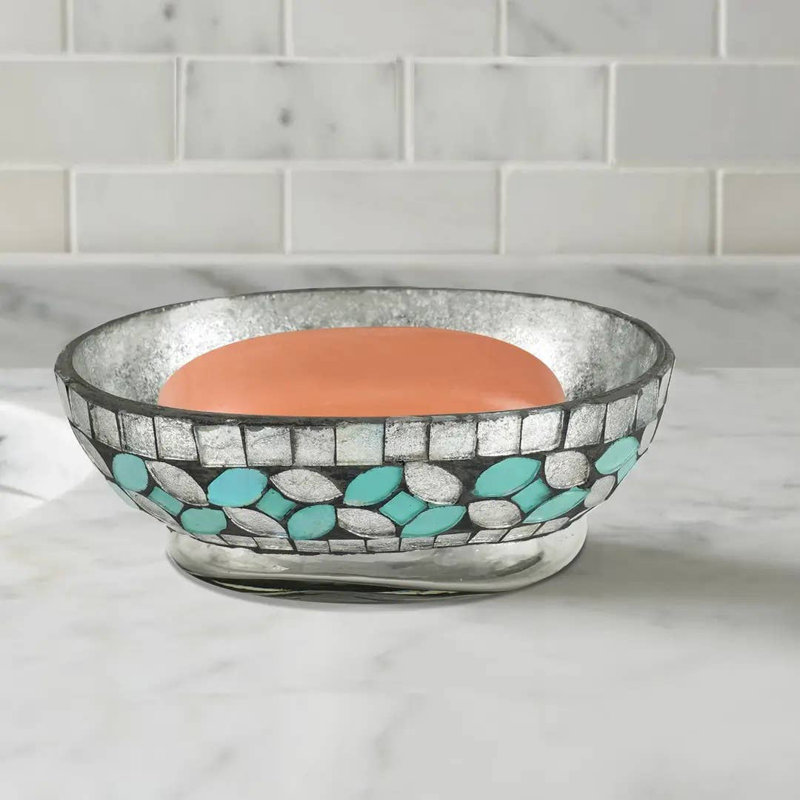 Porte-savon Oneita pour comptoir de salle de bain, douche et cuisine | Mosaïque / acier