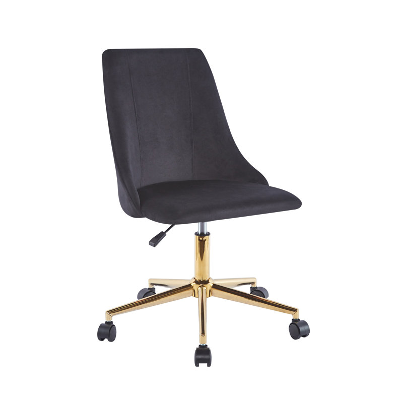 Chaise de bureau rembourrée en velours avec base dorée Torrance, Noir