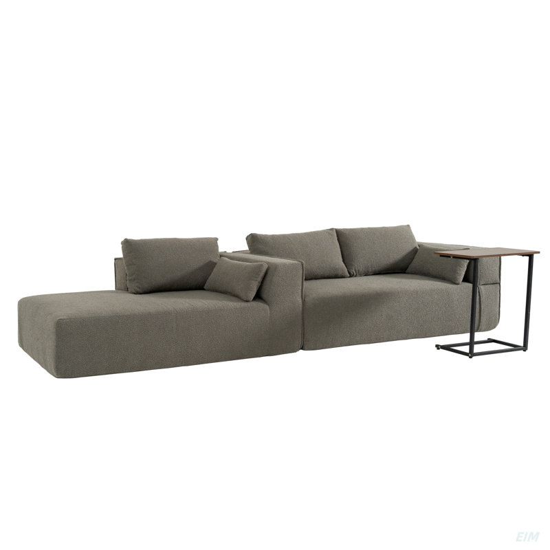 Canapé modulaire Boneless de 112 po - Tissu bouclé infroissable, siège et chaise larges - Comprend une table d'appoint gratuite - sans assemblage, combinaison en L libre
