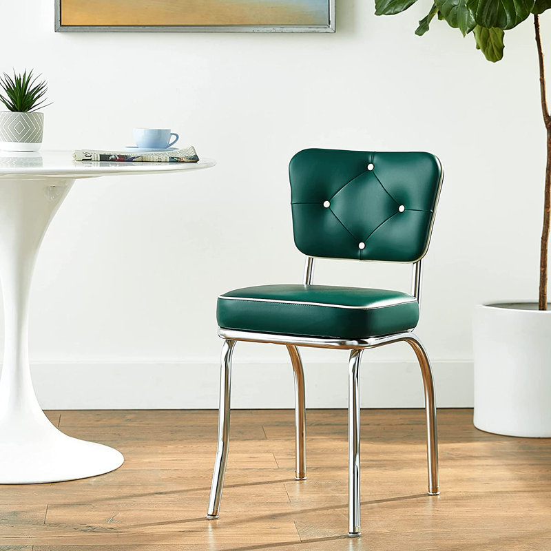 Retro Home Upholstered Tufted Back Dining Chair, Green