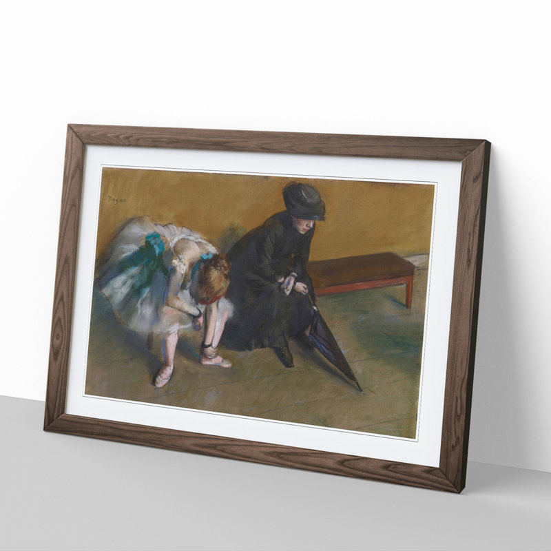 Ballet Ballerina Dancer Waiting by Edgar Degas - Picture Frame Painting, Walnut Framed, 48cm H x 65cm W x 2cm D