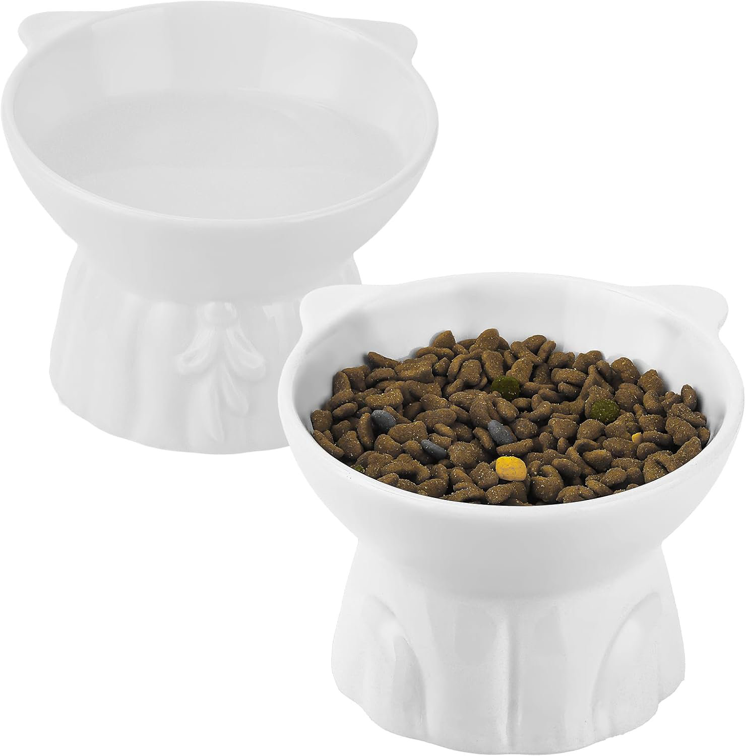 WINUAL 2Pcs Ceramic Elevated Cat Bowls, Extra Wide Raised Cat