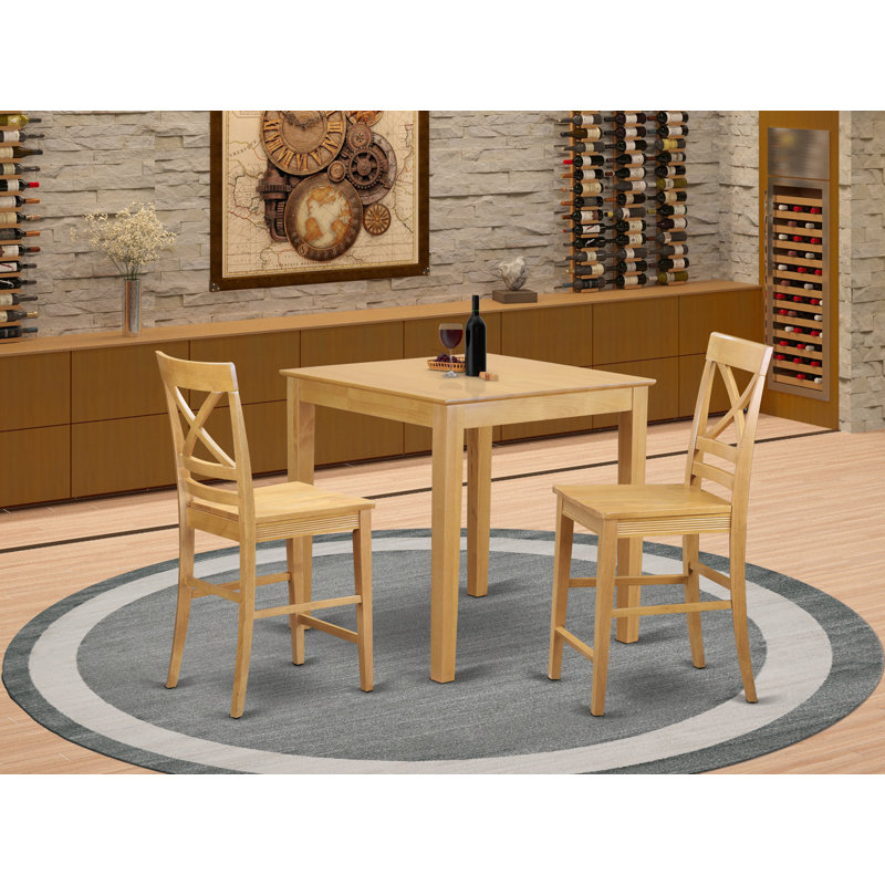 3 Piece Kitchen Counter Set for Small Spaces Contains a Square Dining Room Table and 2 Dining Chairs, 36x36 Inch, Oak, Oak