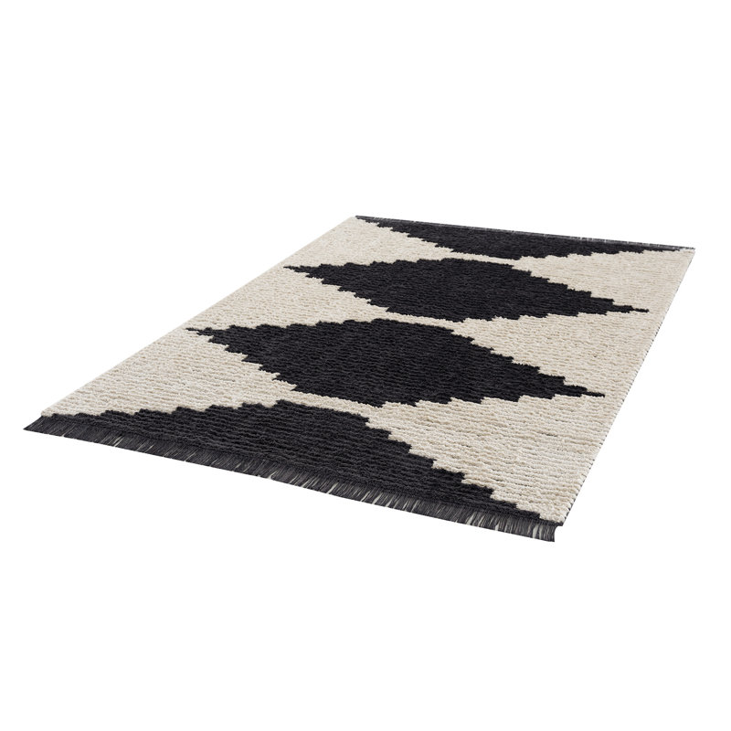 Allie Black & Ivory Synthetic 5' x 7' Easy-Care Area Rug