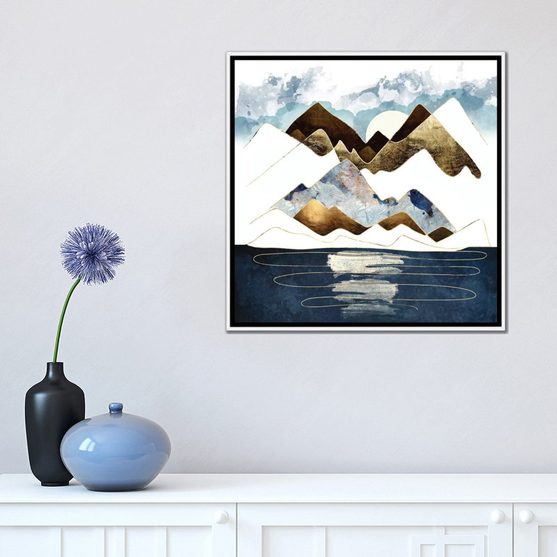 Minimal Abstract Mountains - impression d'art graphique, H 18 po x l 18 po x 1,5 po, Toile blanche encadrée, Aucun mat