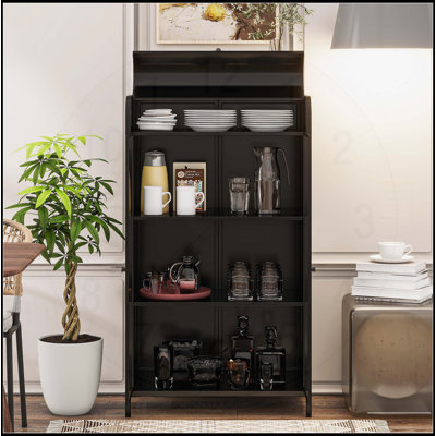 Grande armoire de rangement polyvalente en métal avec portes en verre et couvercle rabattable, idéale pour plusieurs pièces