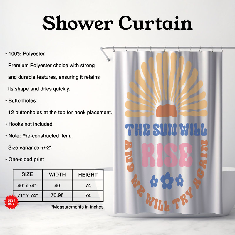 Light Petals - Rideau de douche standard 1 pièce, H 74 po x l 71 po