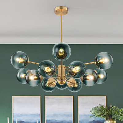 Ealf 12 - Light Gradient Blue Modern Linear Sputnik Glass Bubble Chandelier