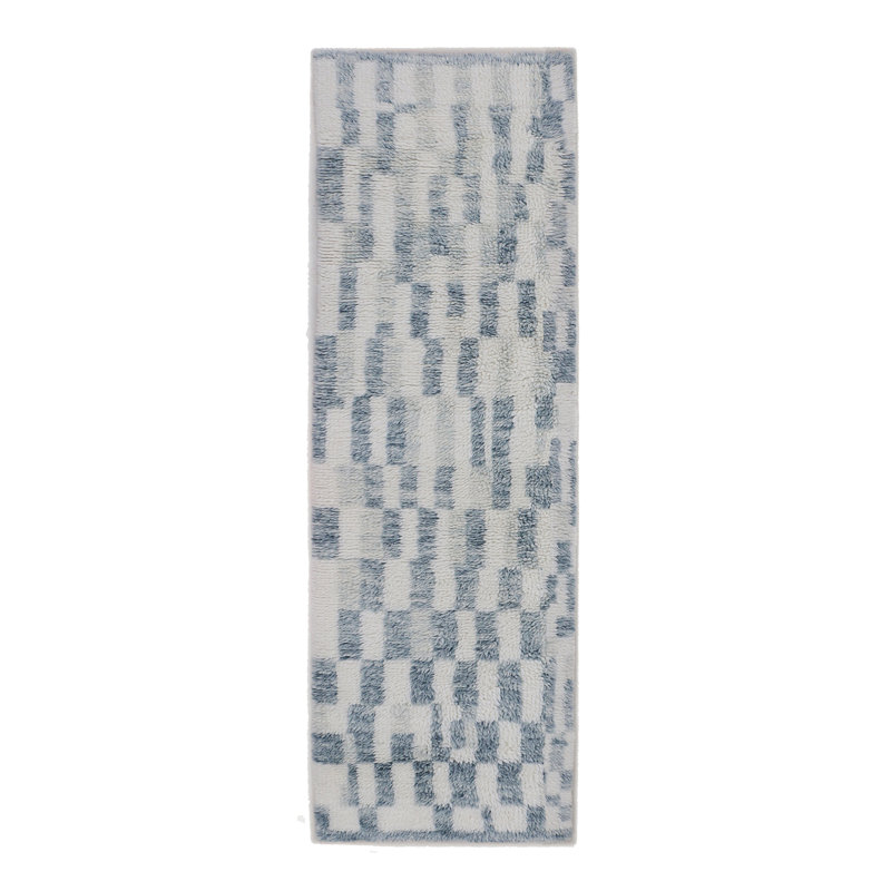 Shaggy Checkered Area Rug in Blue/Gray/Ivory, Runner 2'6" x 12'