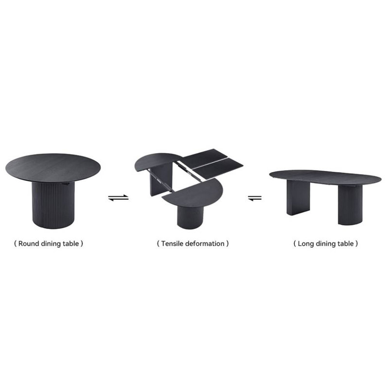 Black Solid Wood Round to Oval Extendable Dining Table