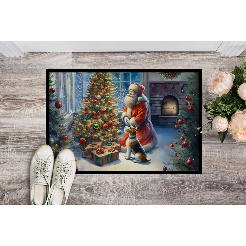 Fox Terrier and Santa Claus Doormat, 24" W x 36" L