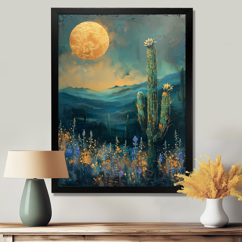 Cactus vert, orange, désert, éveil, coucher de soleil - décoration murale cactus floral, H 20 po x l 12 po x P 1 po
