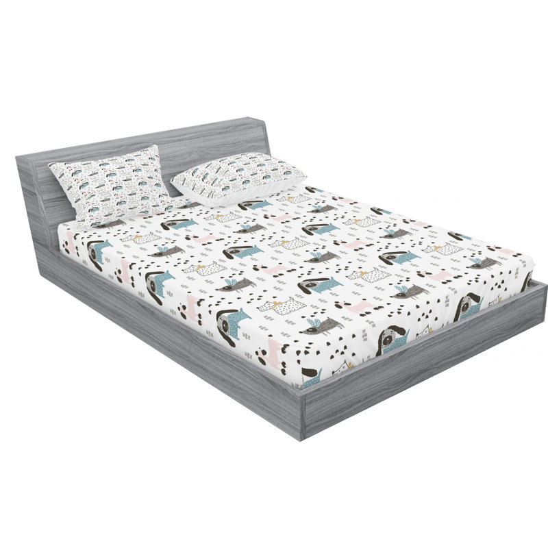 Scandinavian Microfiber Patterned Fitted Sheet, Queen Fitted Sheet with 2 Pillowcases