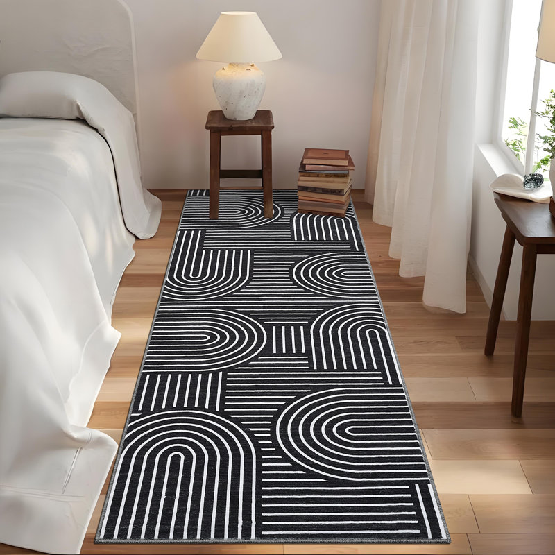 Tapis de couloir lavable 2 x 6 tapis de couloir abstrait moderne antidérapant, Black, Tapis de couloir 2 pi x 6 pi