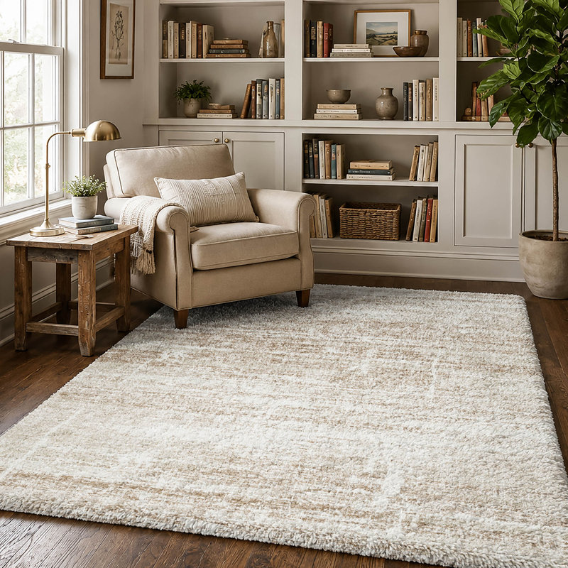 Tapis moderne Dream Shag ADS747, lavable à la machine de qualité supérieure, Beige, 9' x 12'