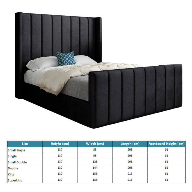 Anastasiea Upholstered Bed, Black, Small Single (2'6)