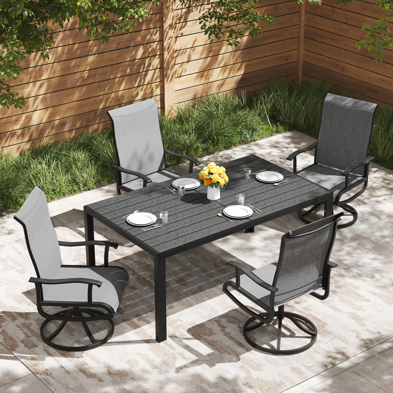 4 - Person Outdoor Patio Dining Set, Breathable PVC-coated polyester Swivel Patio Chairs And Rectangular Dining Table, All Weather Dining Set For Lawn, Garden, Backyard