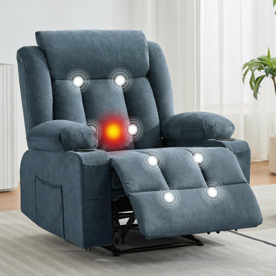 Fauteuil inclinable 37,4 po de large avec chaleur et massage, fauteuil berçant manuel inclinable avec porte-gobelet