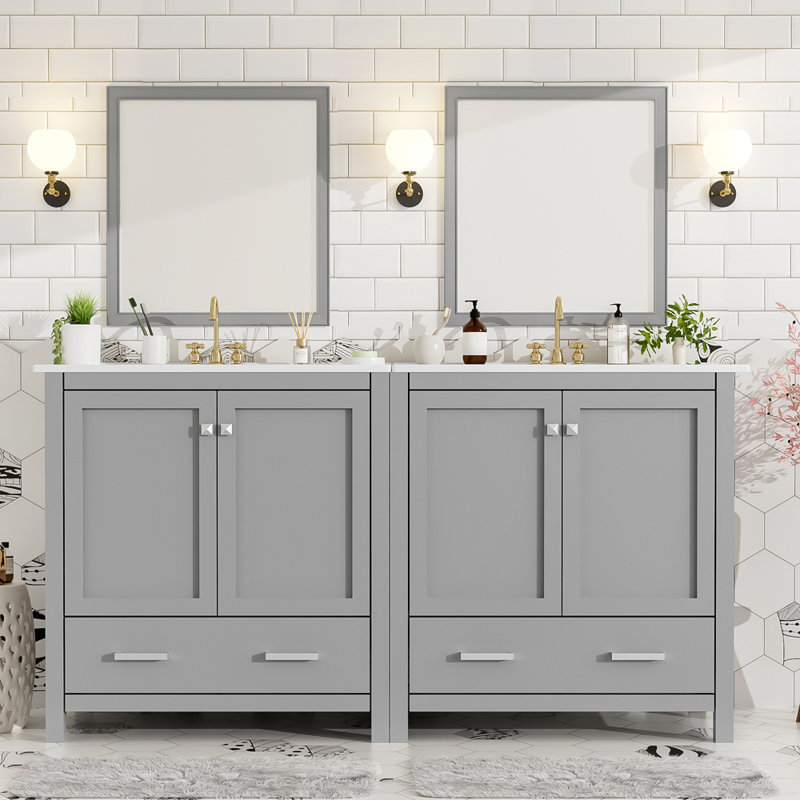 60" Double Vanities Set, Gray
