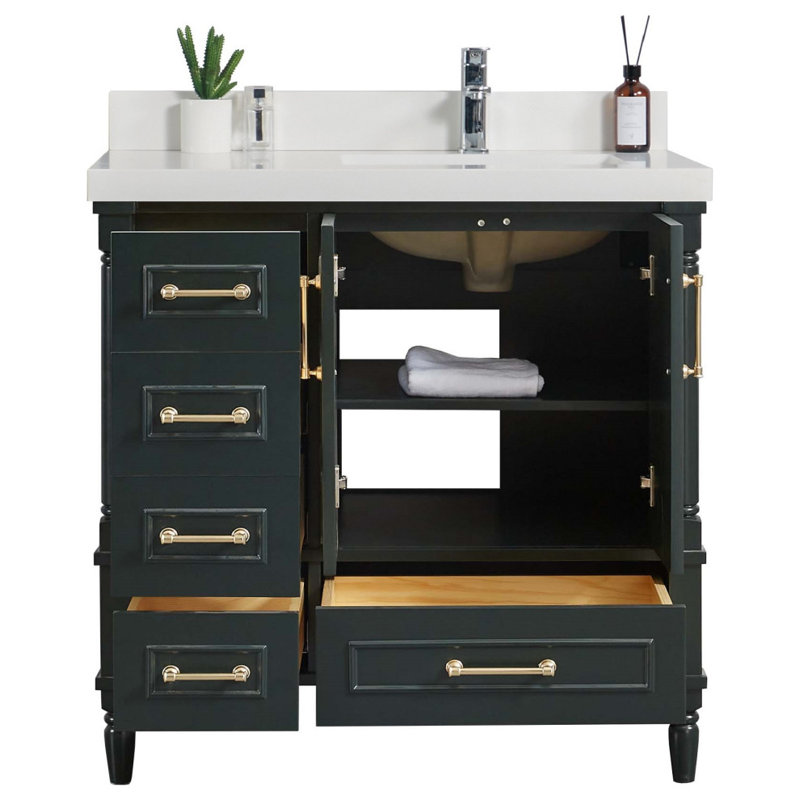 Ensemble de meuble-lavabo simple 36 po Dajohn, Blanc, bordure droite