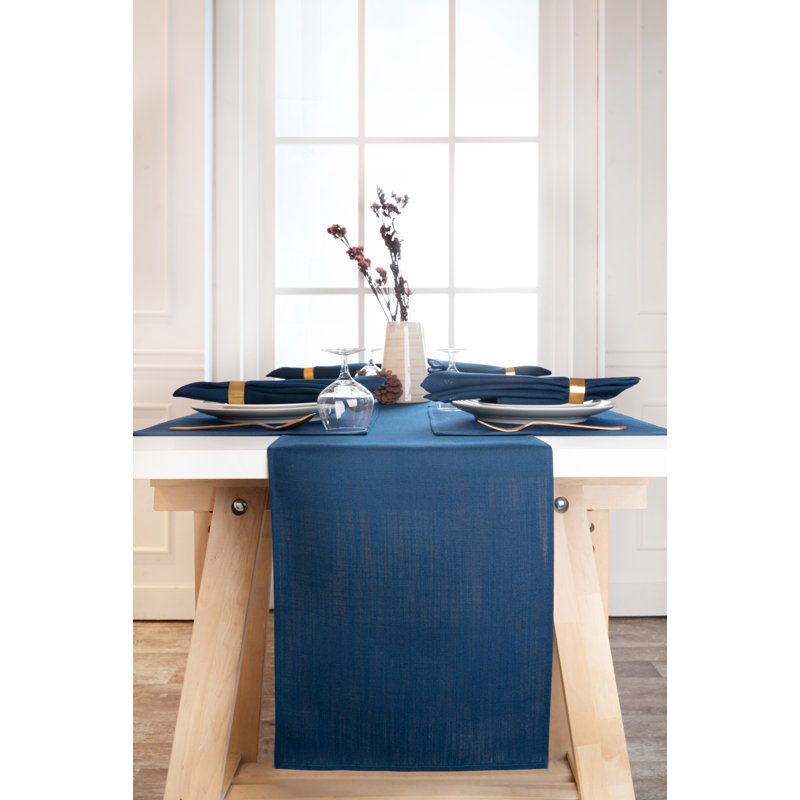 D'Moksha Homes Plain Faux Linen Table Runner, Navy Blue, 72" x 13"