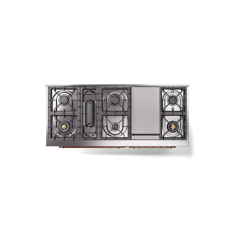 ILVE Nostalgie II 60 in Dual Fuel Range, 9 Burner, Griddle, Antique White/Copper, Natural Gas
