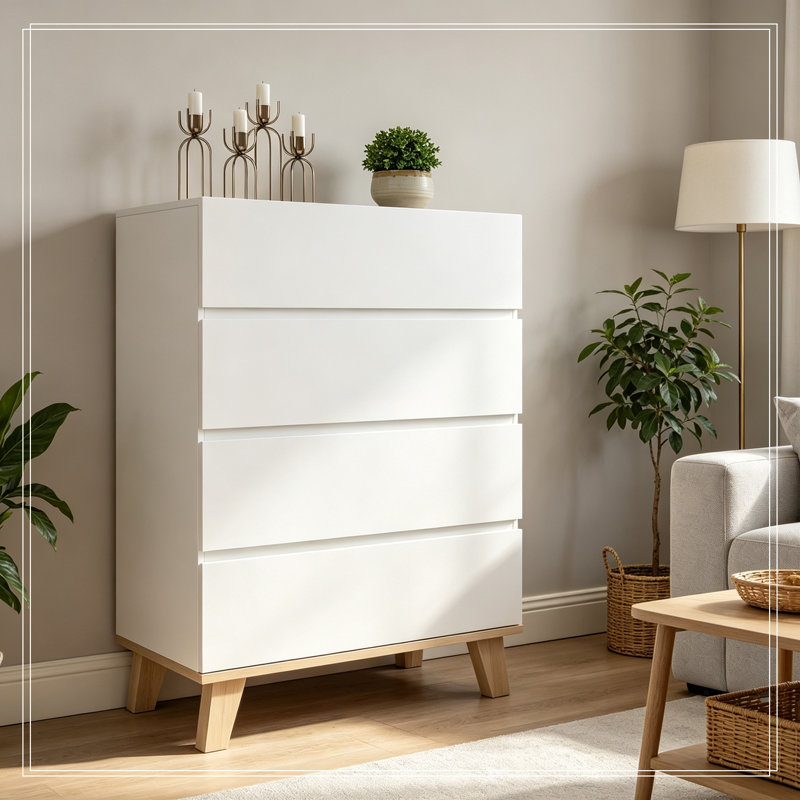 Commode de rangement avec 4 tiroirs et pieds en bois robustes