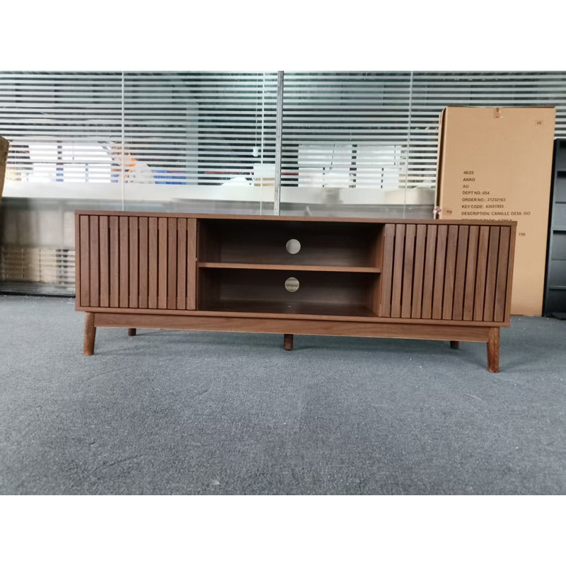 Meuble télé de style moderne du milieu du siècle pour téléviseurs jusqu'à 65 pouces, centre multimédia avec rangement et gestion des câbles, noyer