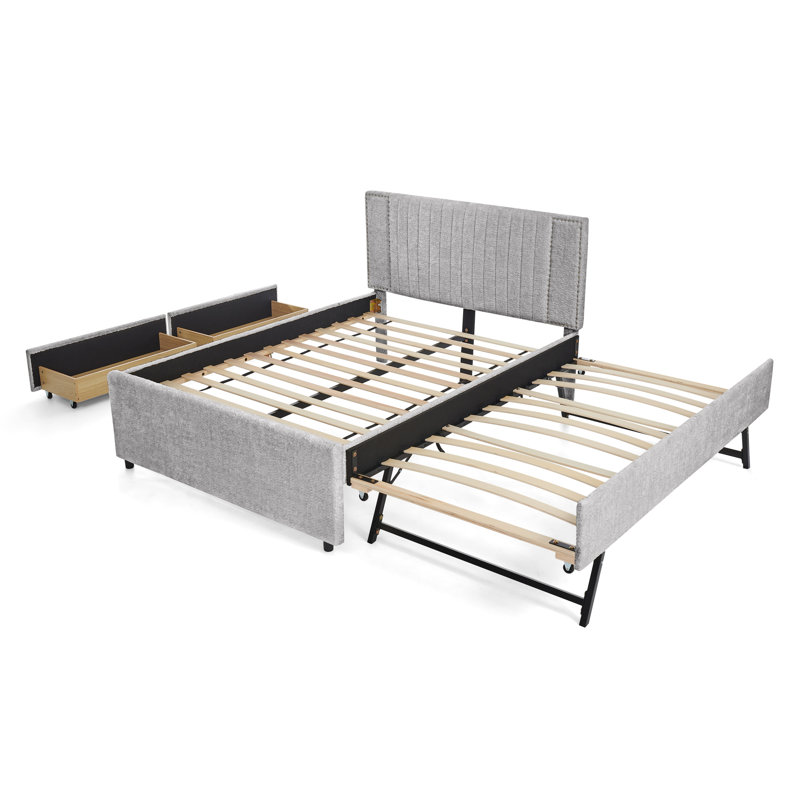 Storage Extendable Beds, Grey Chenille Modern Daybed For Small Home