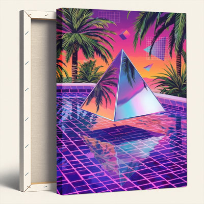 Ensemble de 1 tableau mural sur toile tendue « Pyramide miroir coucher de soleil tropical »