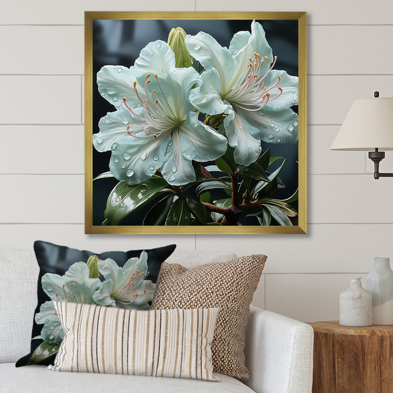 Rhododendron blanc, beauté réaliste I sur toile, H 30 po x l 30 po x P 1 po, Cadre doré simple