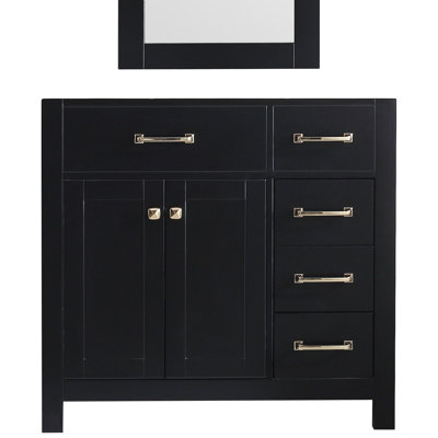 36" Bathroom Vanity With Mirror, Solid Wood Storage Cabinet With Drawers & Doors, Gold Hardware, No Sink/Faucet
